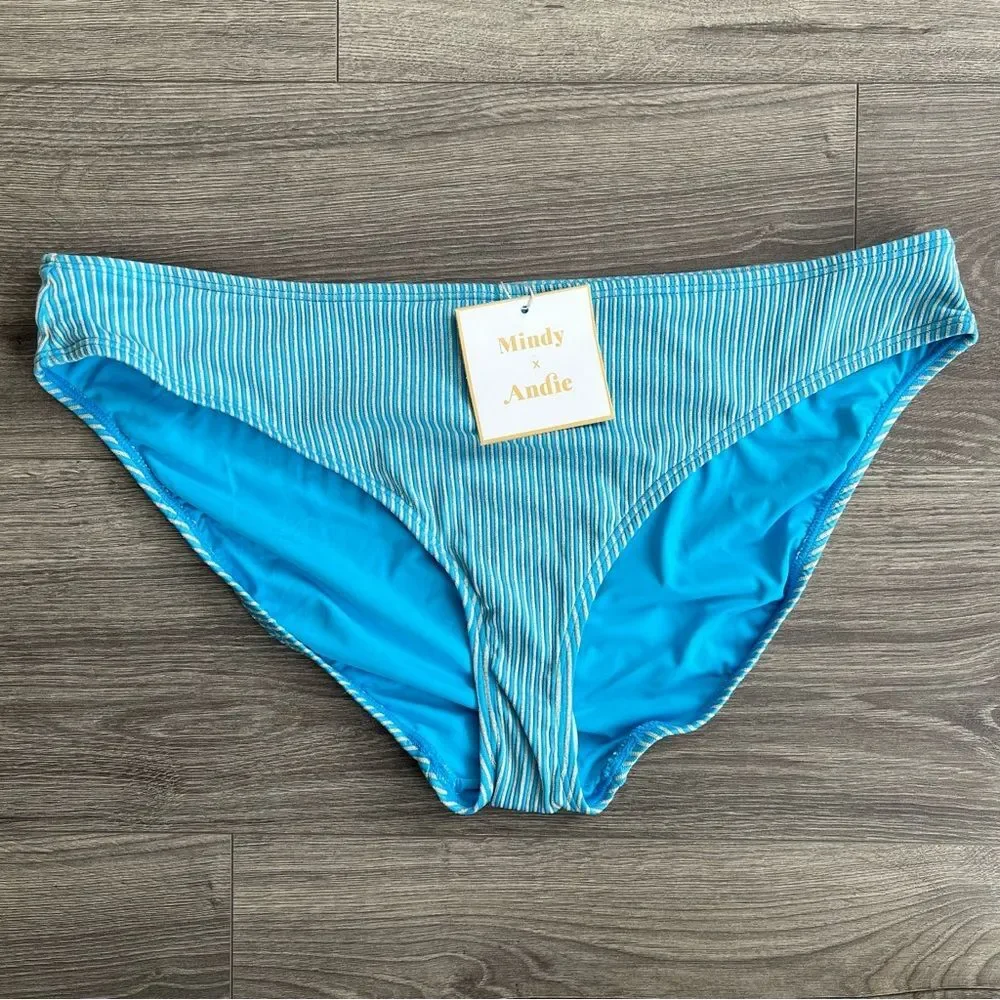 ANDIE Swim Bikini Bottom XL Splash Blue Gold Metallic Resortwear Swimwear NWT